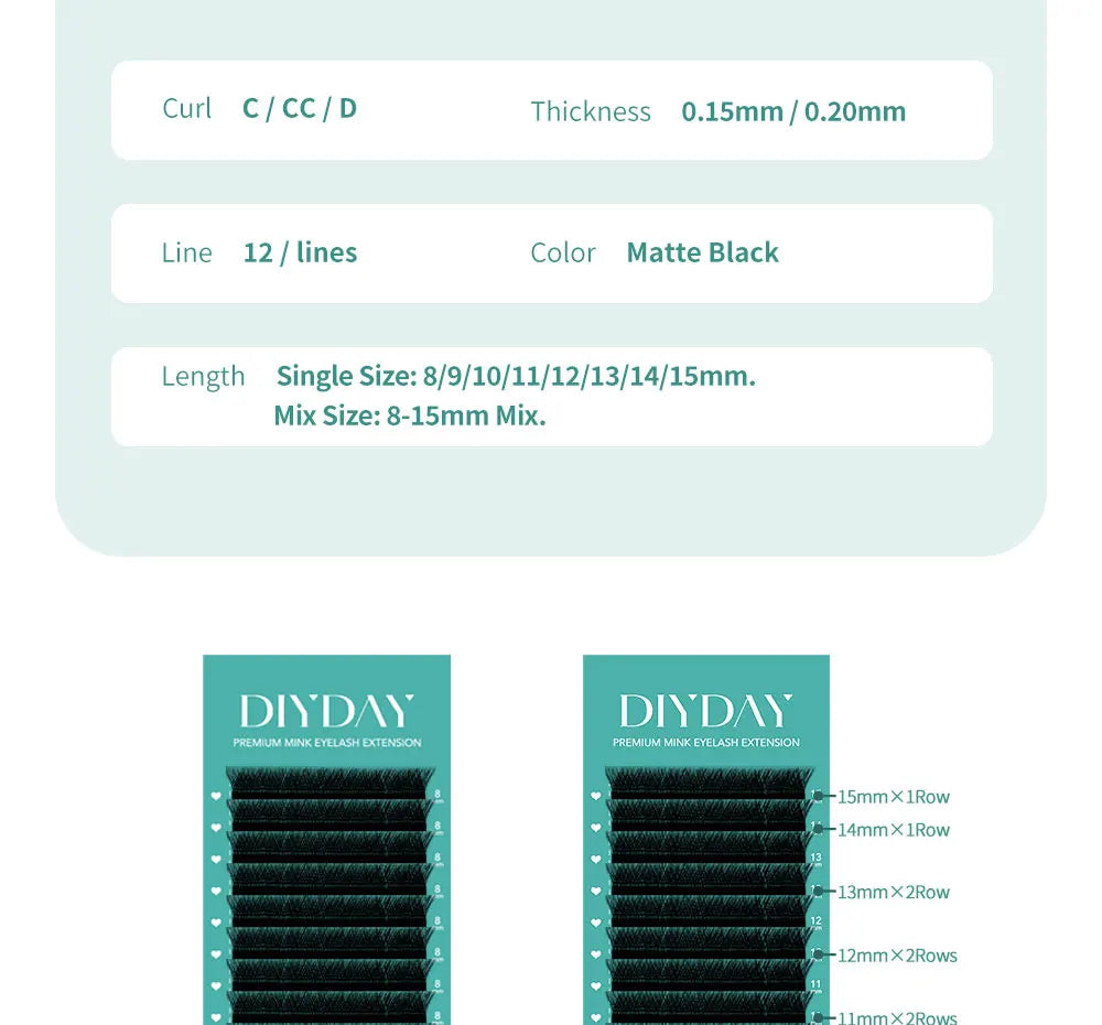 DIYDAY Flat Individual Lash Extension 0.15 0.20 Split Tips Super Softer Eyelash Ellipse Flat Classic False Eyelashes Supplies