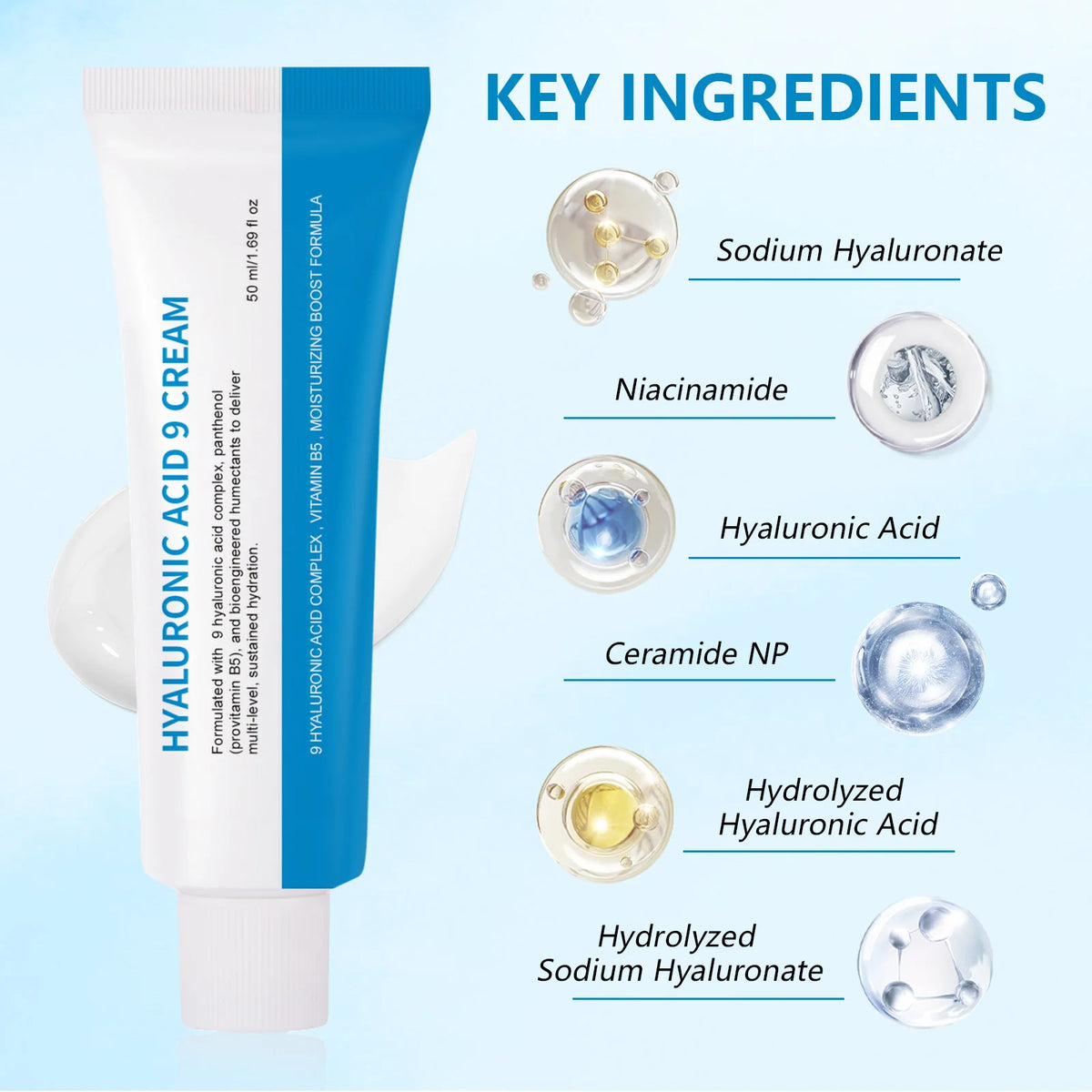 Hyaluronic Acid 9 Cream Complex Vitamin B5 Deep Hydration Anti-Aging Soothes Irritation Accelerates Healing Barrier Repair Care