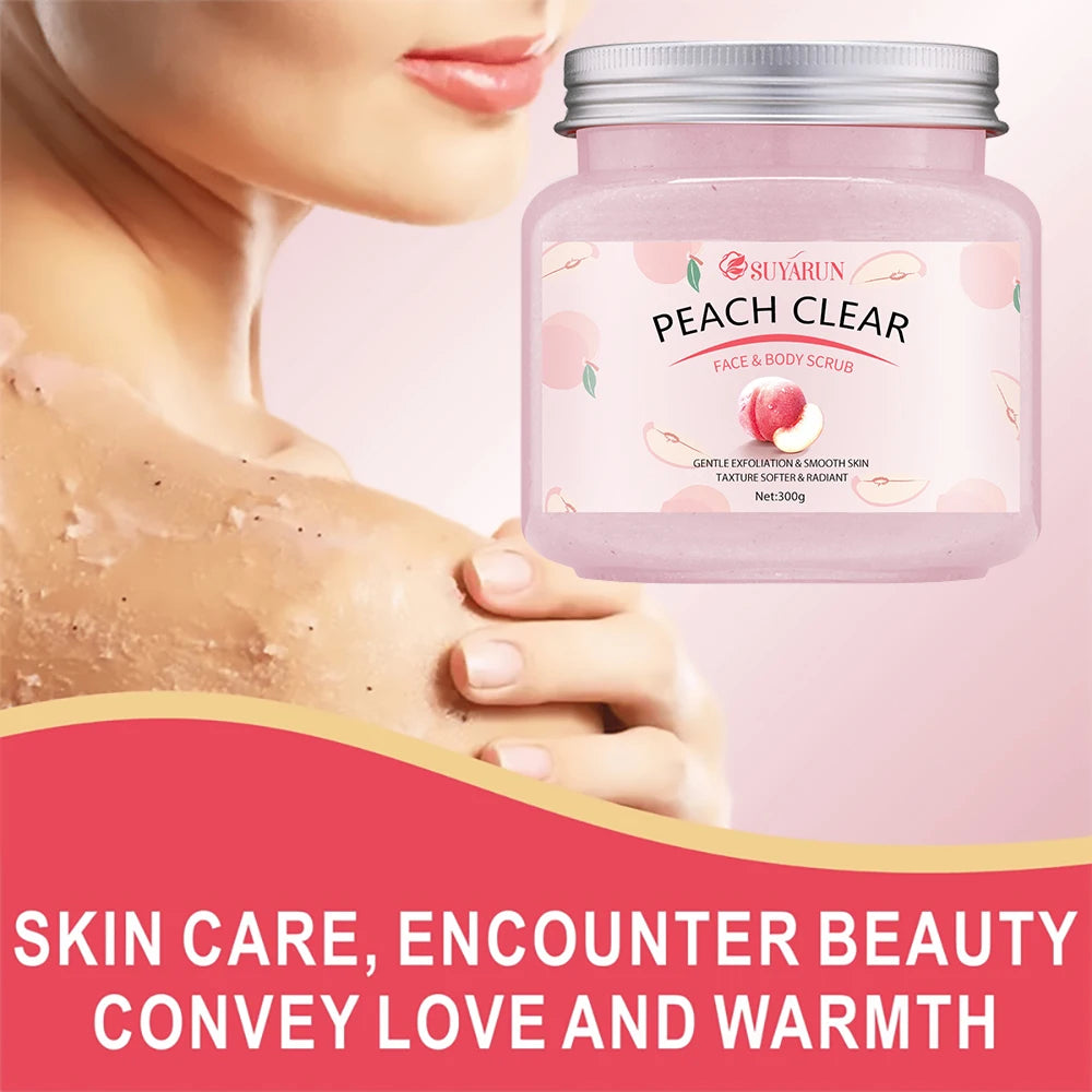 SUYARUN Peach Sugar Scrub Exfoliator - Moisturizing Body Polish with Shea Butter, Natural Exfoliator for Smooth Skin, 300g.