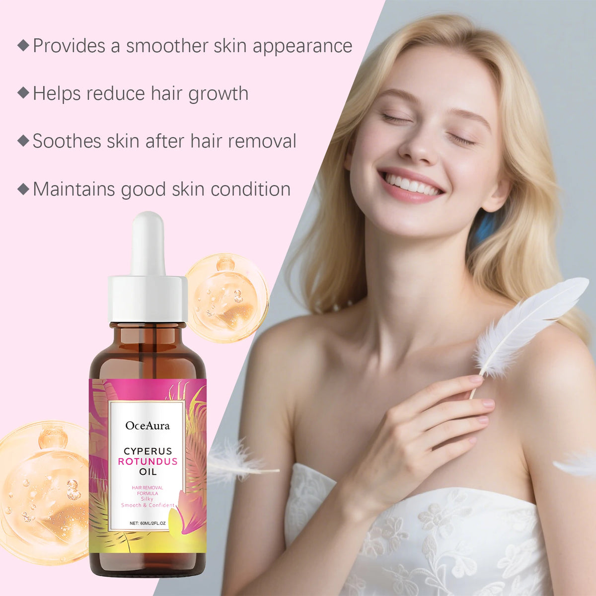 OceAura Cyperus Rotundus Oil for Hair Removal Soft Smooth Skin Care Deep Hydration Anti Hair Growth Inhibition After Shave Oil