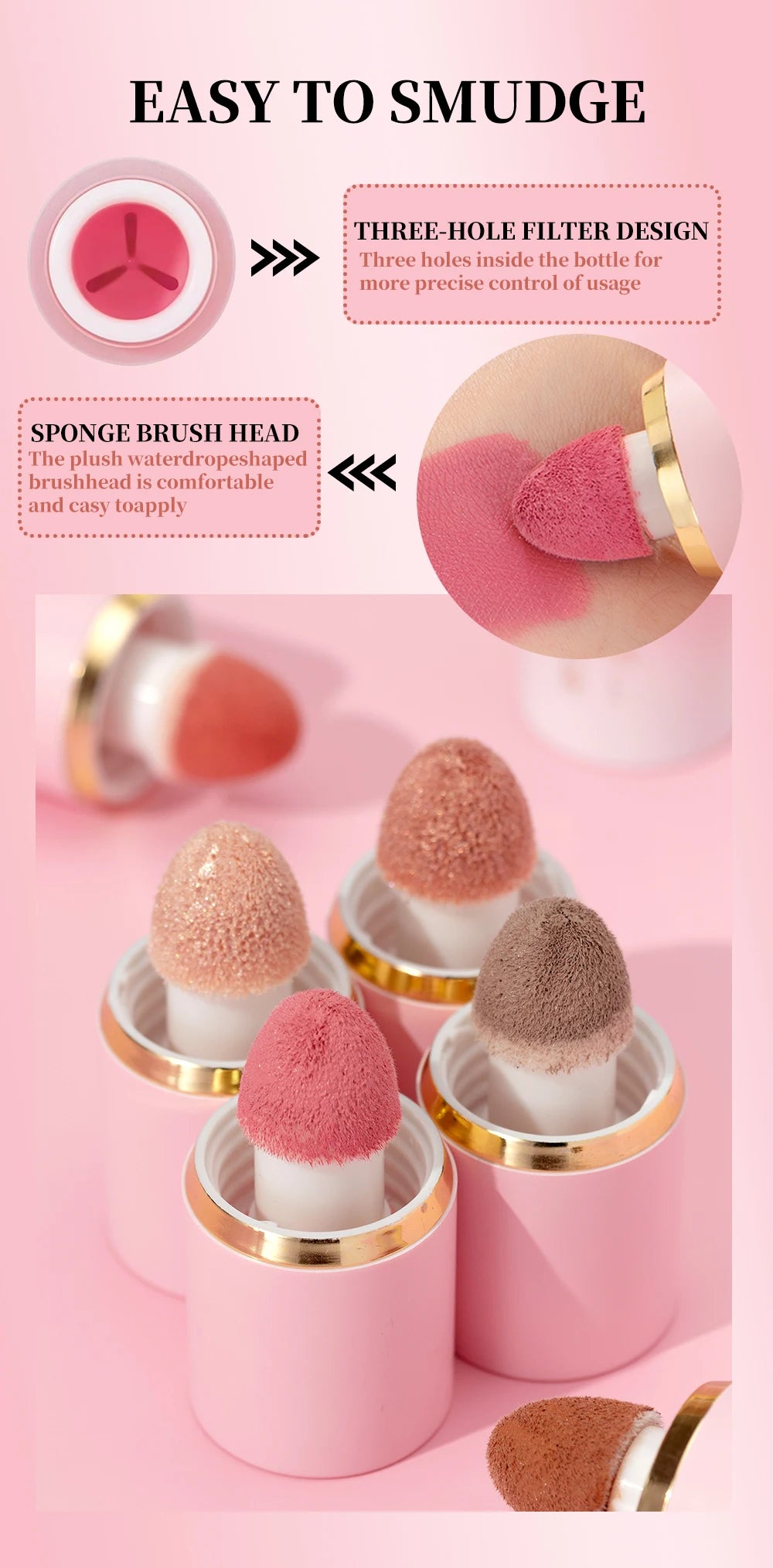 QIBEST Matte Face Liquid Blusher Smooth Cheek Eye Blush Highlighter Multi-Use Stick Rouge Lasting Liquid Contour Bronzer Makeup