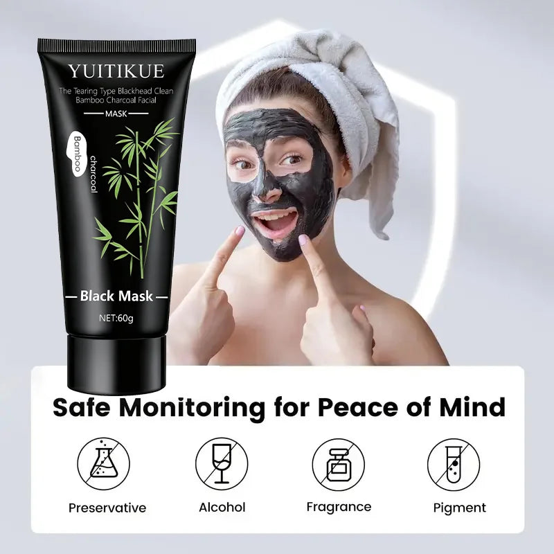 YUITIKUE 60g Bamboo Charcoal Black Mask - Deep Cleansing Peel-Off Blackheads & Impurities Pore Purifying Treatment
