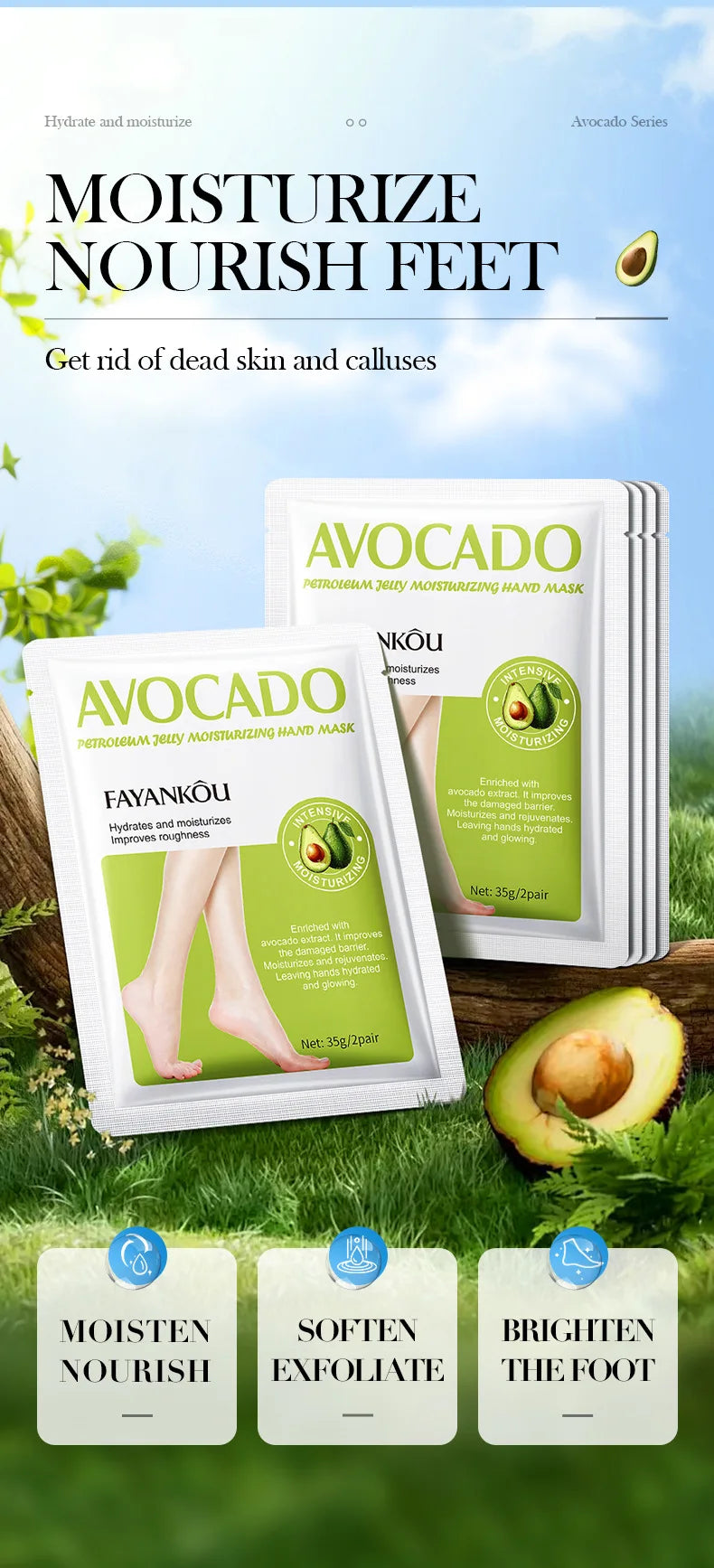 5 Pairs Avocado Exfoliating Foot Mask Feet Pedicure Remove Dead Skin Moisturizing Foot Exfoliator Feet Masks Skin Care Products
