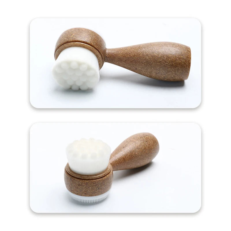 Coconut Shred Handle Double-Sided Facial Cleanser Brush Blackhead Pore Cleaner Exfoliating Beauty Tool