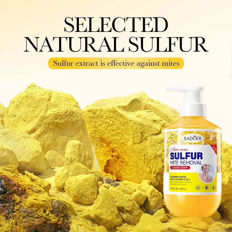 500m Anti-Mite Sulfur Shower Gel Deep Cleansing Oil Control Anti-Acne Soothe Repair Body Skin Care Wash for Women & Men