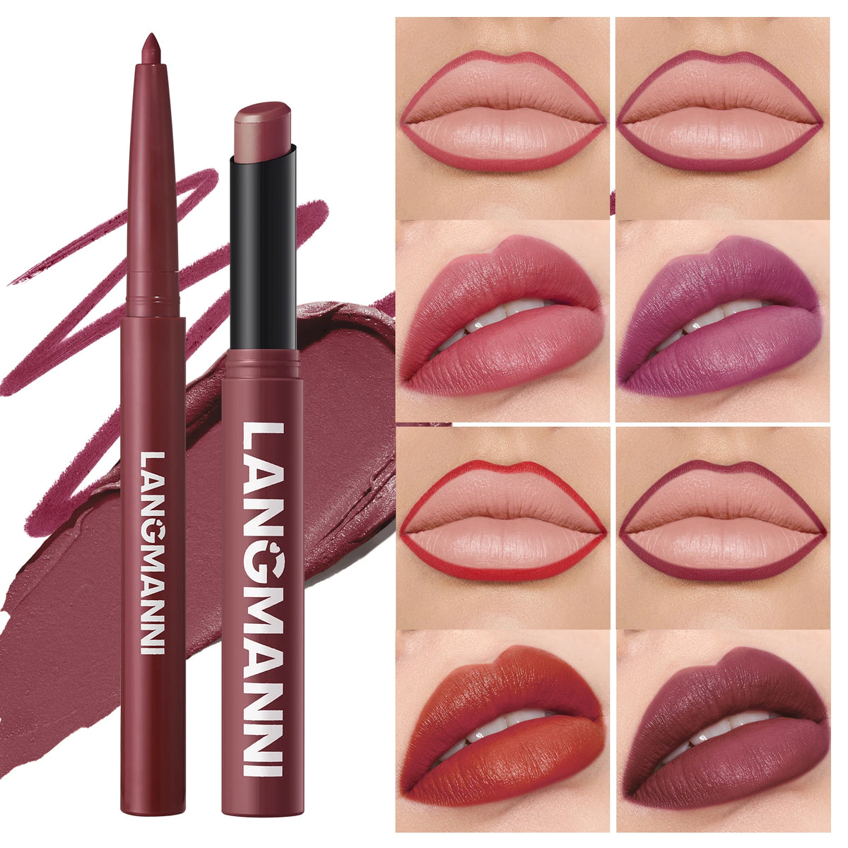 Integrated waterproof lipliner+lipstick lipstick lipstick set,no smudge,no fade,no cup,durable,easy to create a perfect makeup!