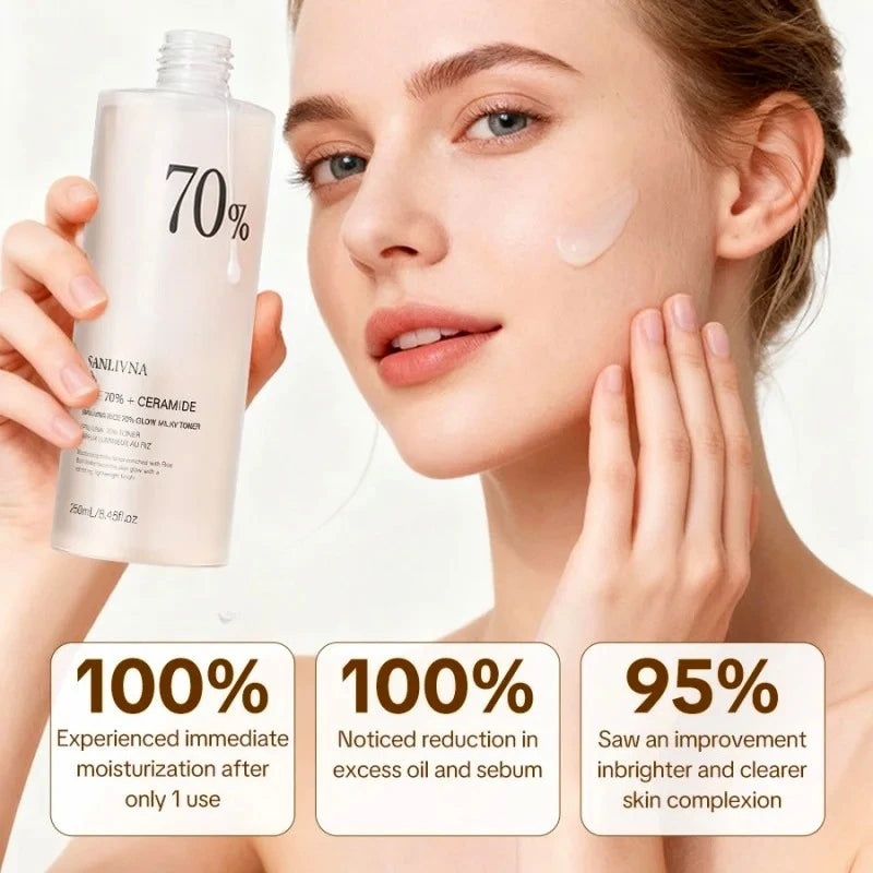 Rice 70 Glow Milky Toner Acne Moisturizing Rice Water Niacinamide Facial Essence Toner Pore Care Korean Skincare Products 250ml