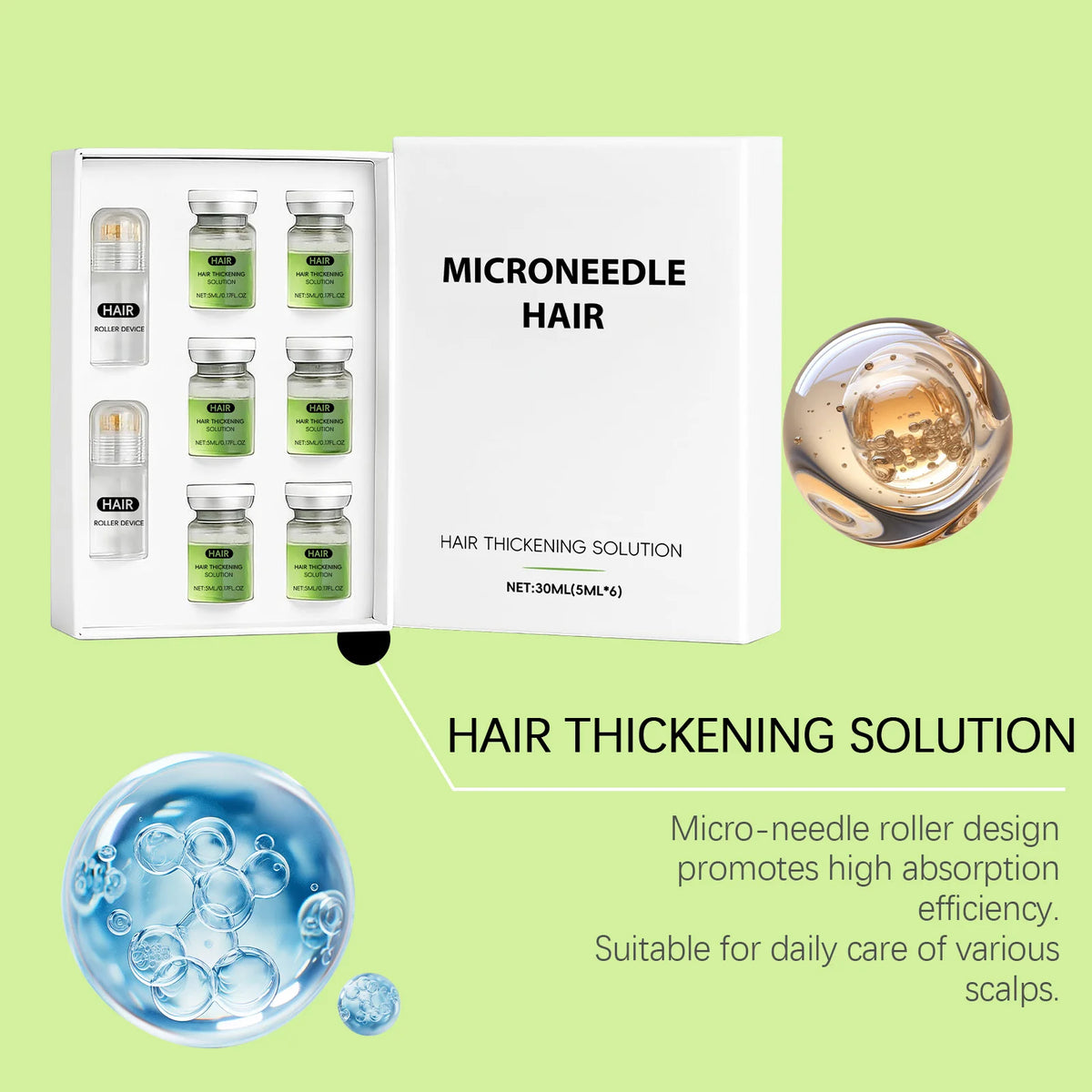 Nourishing Scalp Hair Serum Microneedle Roller Kit Reduce Hair Loss Strengthen Hair Roots Daily Care.