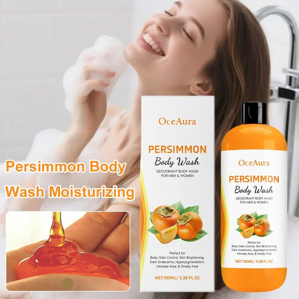 100ML Persimmon Body Wash Moisturizing Skin Cleaning Smooth Soft Body Odor Remover Bath Products Exfoliating Shower Gel Care