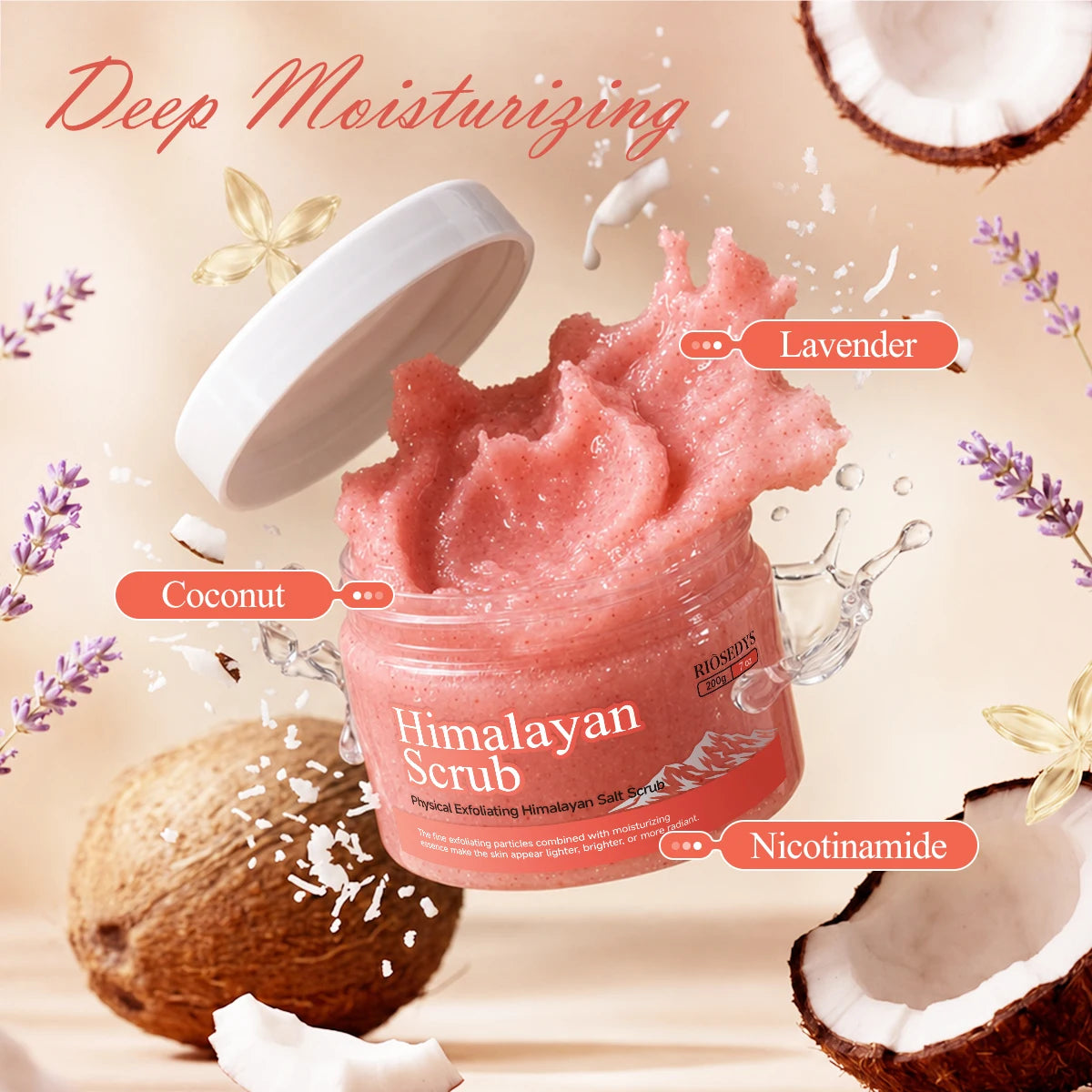 HIMALAYAN SCRUB, Deeply Cleanses, Gently Polishes, Improves Rough Dry Skin, Brightens Dull Skin, Leaves the Entire Body Radiant.