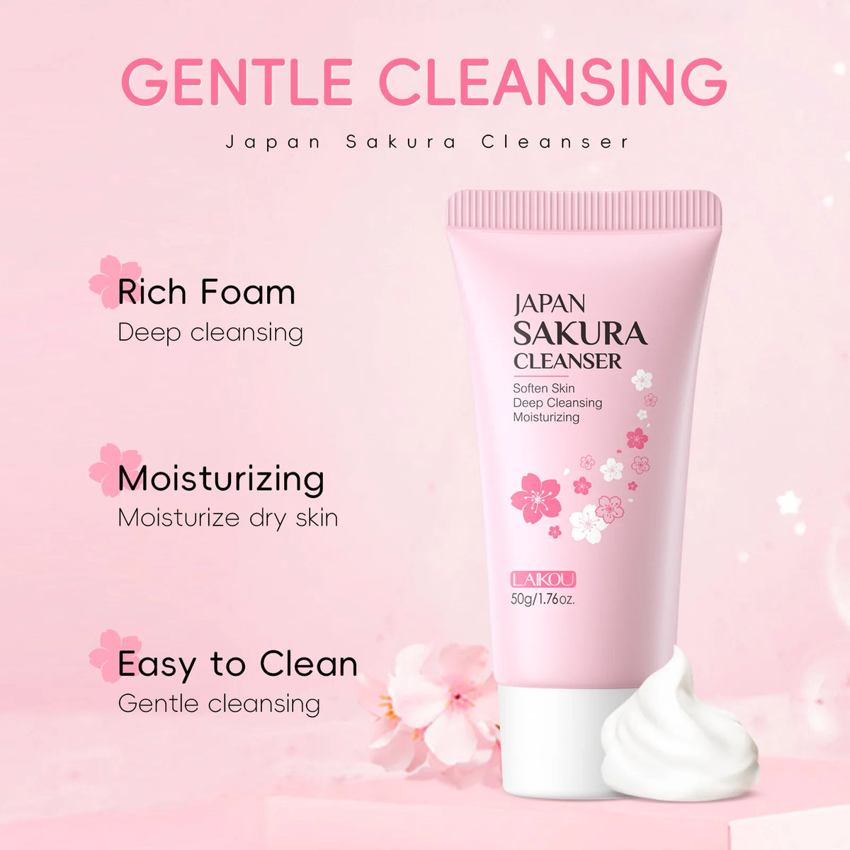 LAIKOU Sakura Cleanser Gentle Deep Cleaning Oil Control Moisturizing Shrink Pores Face Skin Care 50g Skin Cleanser All Skin Type
