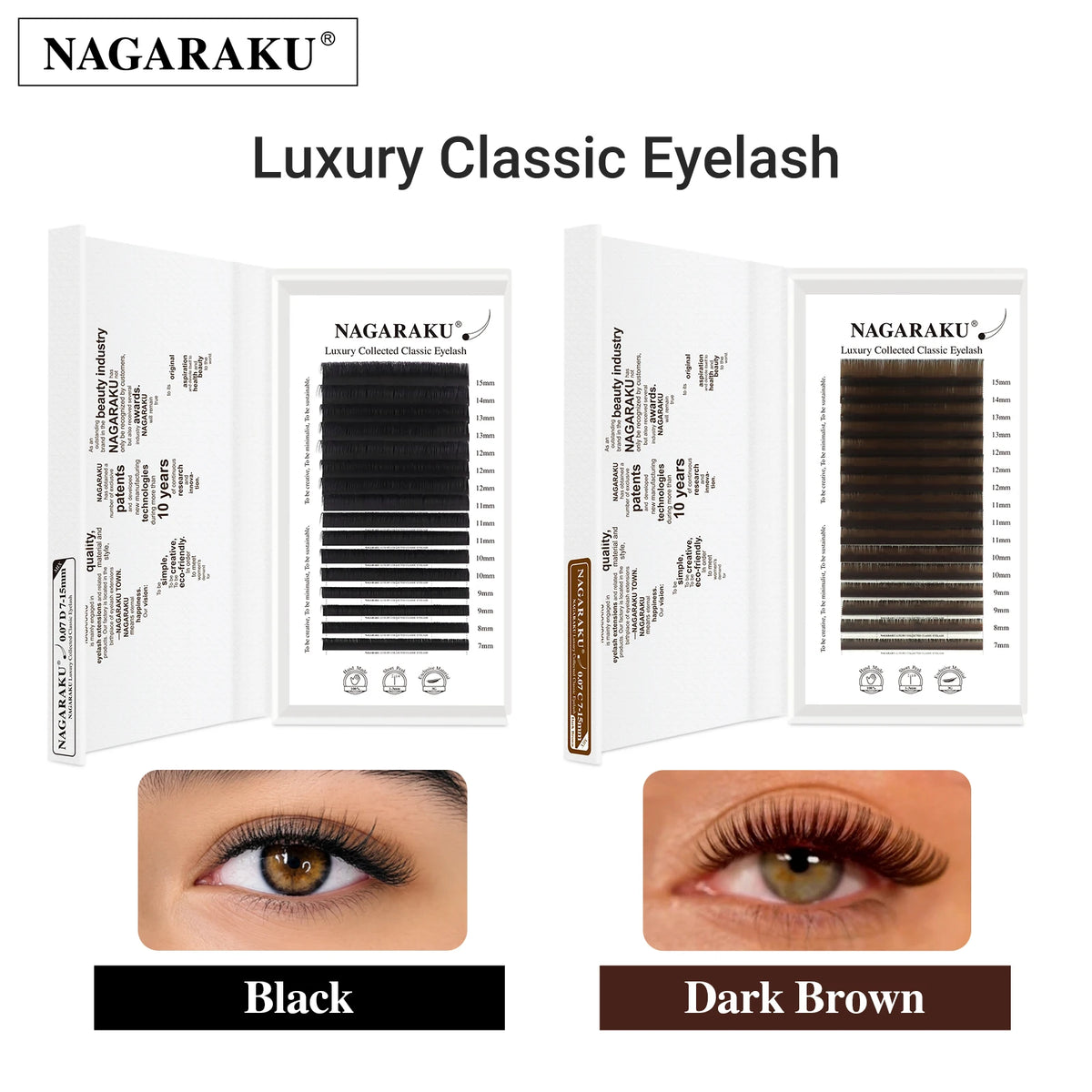 NAGARAKU Luxury Classic Eyelash Matte Black Dark Brown 100% Hand Made 3rd Classic Eyelash 16rows Individual Soft Natural