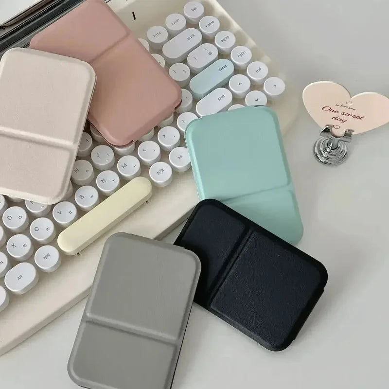 Solid Color PU Leather Foldable Makeup Mirror, Portable Handheld Pocket Mirror, Cute Compact Cosmetic Mirror for Students
