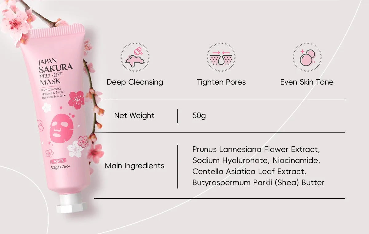 1/2count Japan Sakura Tear-Off Mask 50g Deep Cleansing Cosmetic Residues, Balance Skin Tone, Hydrate & Delicate Skin