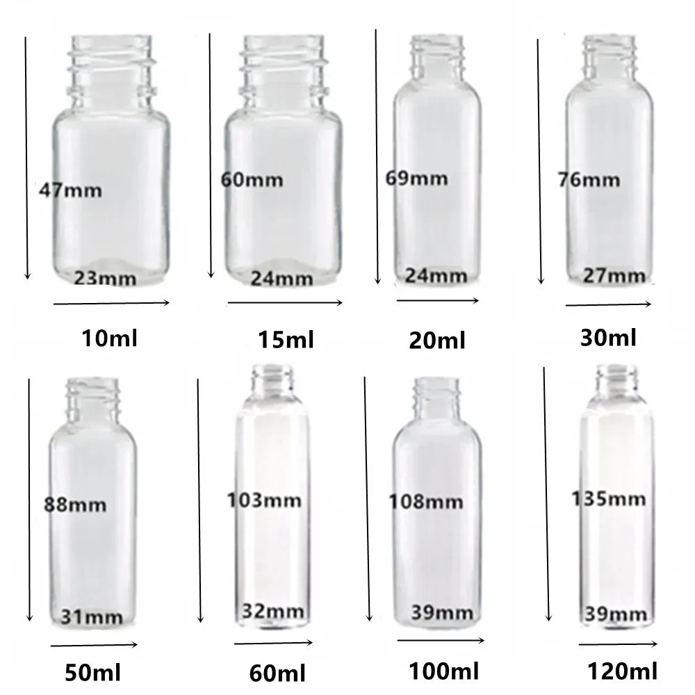 10/15/20/30/50/60/100ml 1/2oz Small Plastic Travel Clear Refillable Bottles with Fine Mist Sprayer Pump Mini Perfume Atomizer