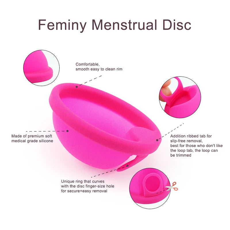 Feminy Menstrual Disc With Applicator Sterilizer Cup Medical Silicone Disco Coletor Menstrual Bowls Mini Period Cup Box