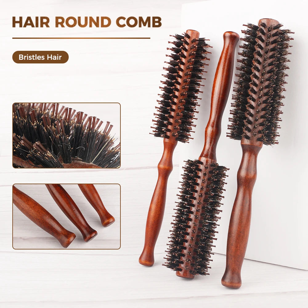 12 Style Wood Handle Round Rolling Brush Straight Twill Hair Comb Boar Bristle Round Barrel Hair Curling Brush Hairdressing Tool
