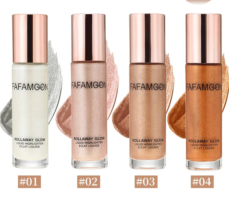 Pearlescent Glitter Roller Ball Shimmer Oil Lasting Shine Gold Bronze Contour Brighten for Face Body Sparkle Liquid Highlighter