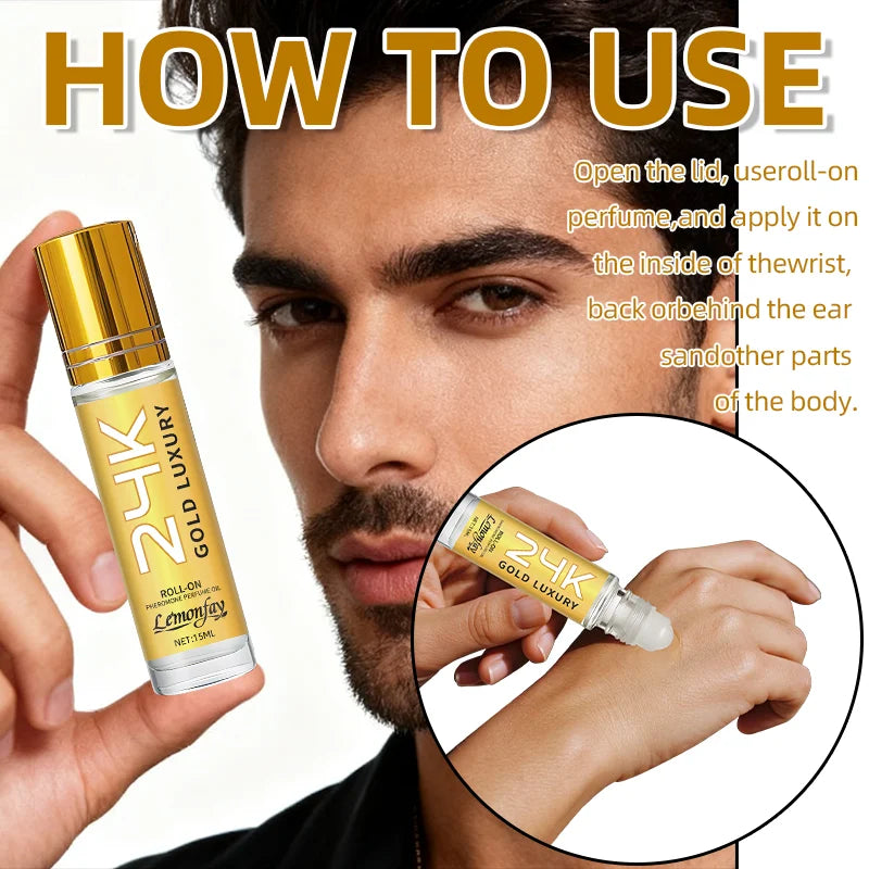 Lemonfay 24K Gold Luxury Pheromone Perfume Oil - 15ml Roll-On, Long-Lasting Portable Fragrance for Men & Women