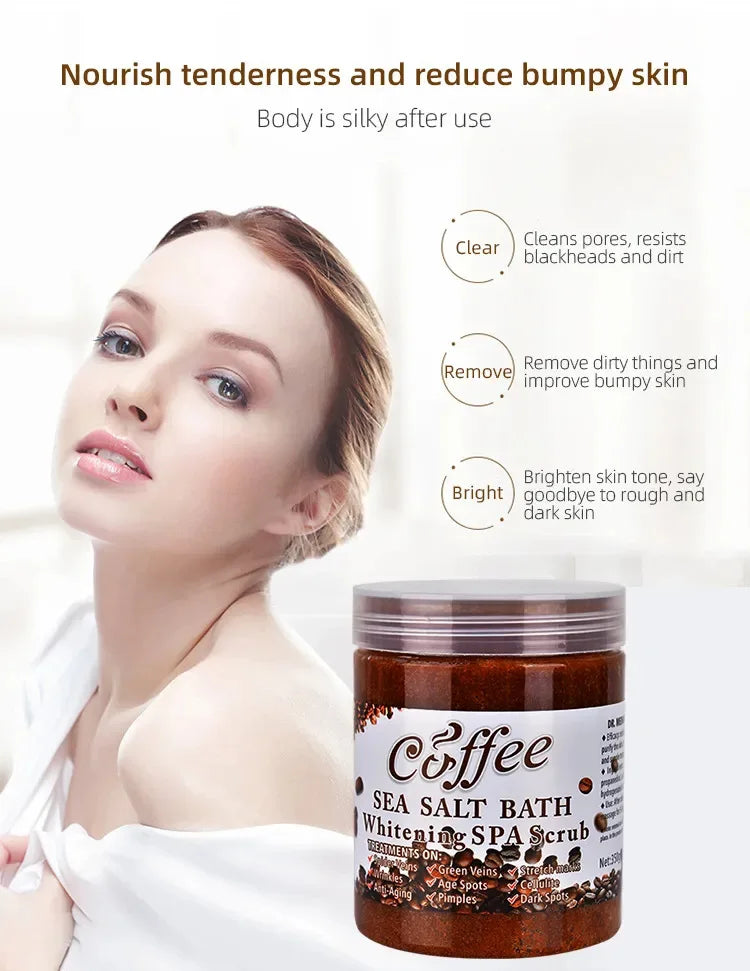 350g/680g Coffee Whitening Spa Scrub Bath Salts Exfoliating Body Scrub Deep Clean Dead Skin Moisturizing Bubble Wet Sea Salt