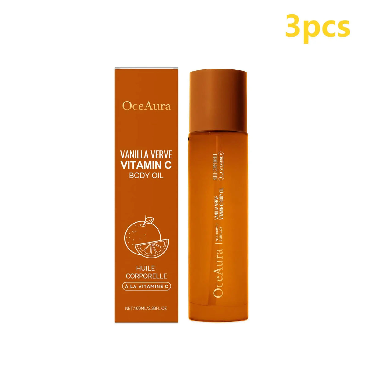 OceAura Vitamin C Body Oil for Glowing Skin Brightening Deep Hydration After Shower Vanilla Verve Scented Body Massage Oil 100ml