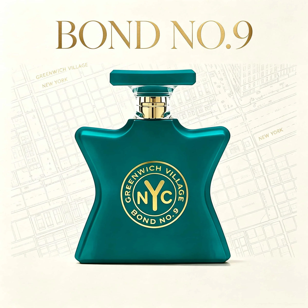 Bond No.9 Greenwich Village Eau de Parfum Green Star‑Shaped Bottle Golden NYC Emblem Rich Floral Woody Musk Scent Long Lasting Unisex Perfume Spray Luxury Gift