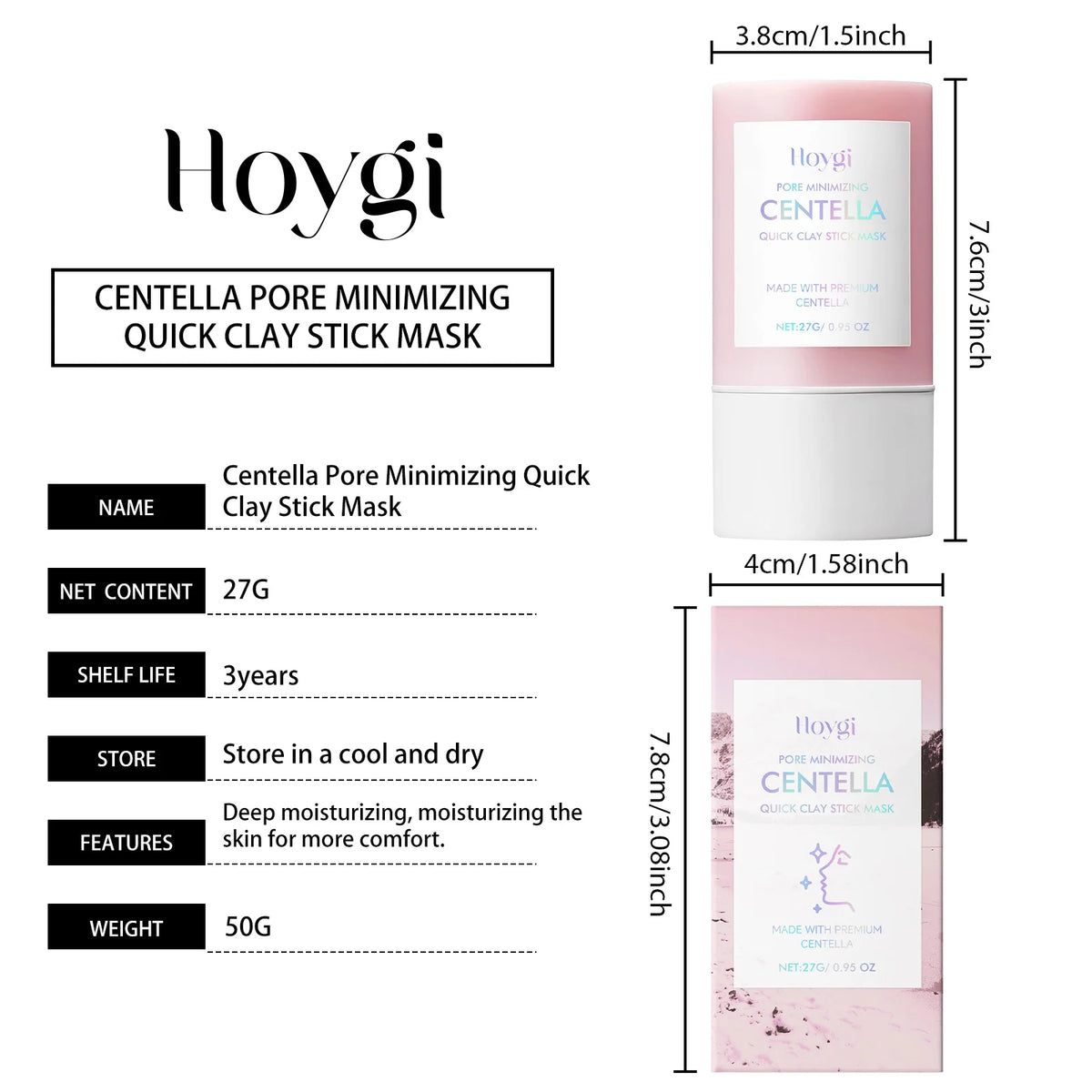 Centella Asiatica Kaolin Clay Mask Stick Quick Deep Pore Cleansing Oil Control Soothing Solid Face Mask Cica Skincare For Sensitive Skin Blackhead Remover Stick K-Beauty Mess-Free Clay Stick For Glowing Glass Skin Travel Size