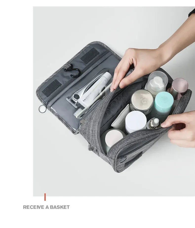 Waterproof Oxford Travel Wash Bag, Portable Hanging Cosmetic & Toiletry Organizer for Men & Women