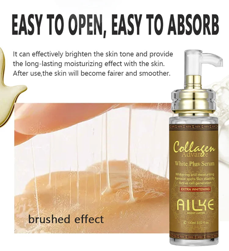 AILKE Skin Whitening Face Serum, Reduce Spots, Moisturizing, Even Skin Tone, With Organic Collagen, Skin Lightening Body Serum