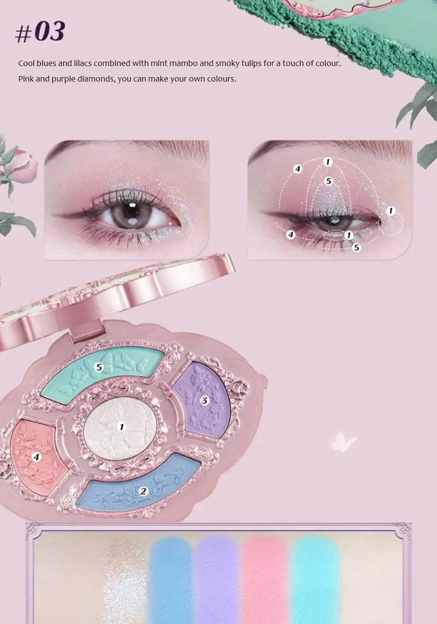 Flower Knows Black Swan Ballet Eyeshadow Palette Matte Fine Shimmer Pearl Face Palette 6 Colour Glitter Eye Shadow