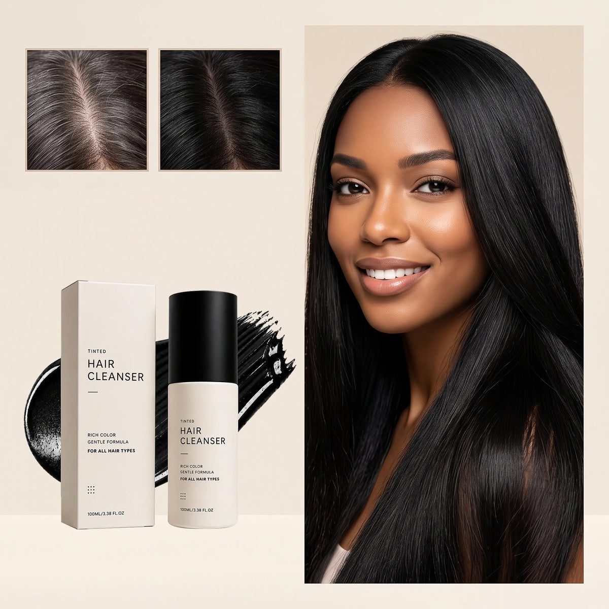 3 In 1 Semi‑Permanent Hair Color Shampoo,Long Lasting Home Hair Coloring Mess‑Free Gray Hair Solution Mild Botanical Dye Shampoo