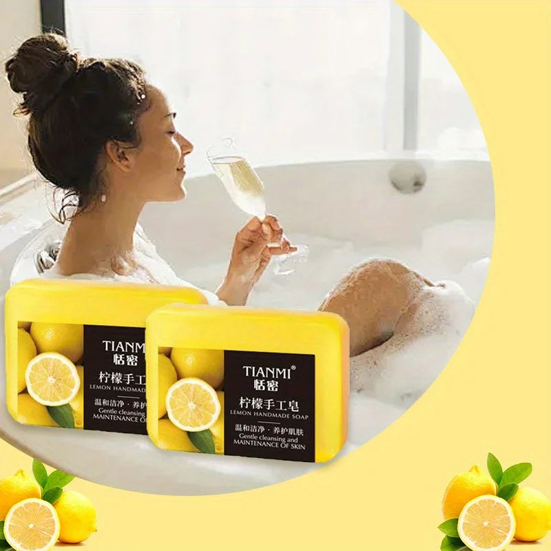 2PCS Lemon Handmade Soap, Moisturizing and Cleaning, Suitable for All Skin Types, Can Be Used by Both Men and Women,