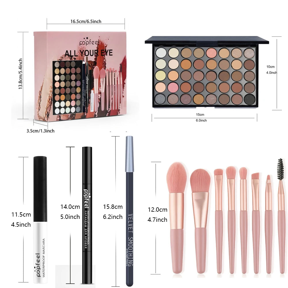 POPFEEL Eye Makeup Set 40 Color Eyeshadow Palette Eyebrow Pencil Eyeliner Pen Mascara With A Set Of Makeup Brushes Eye Cosmetics