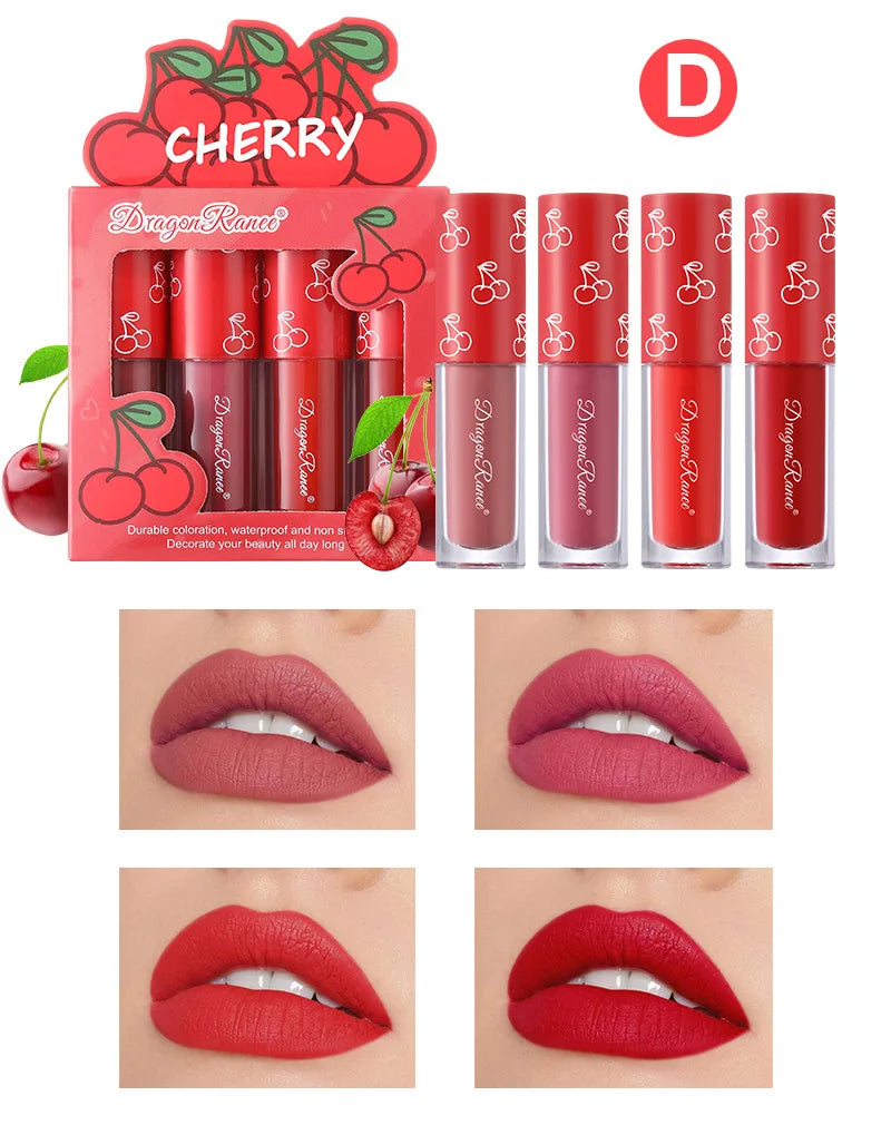 Mini Velvet Matte Lip Gloss Set, 3pc/4pcs Non-Fading, Non-Stick Cup, Long-Lasting Fruit Scented Lip Tint, Smooth and Lightweight