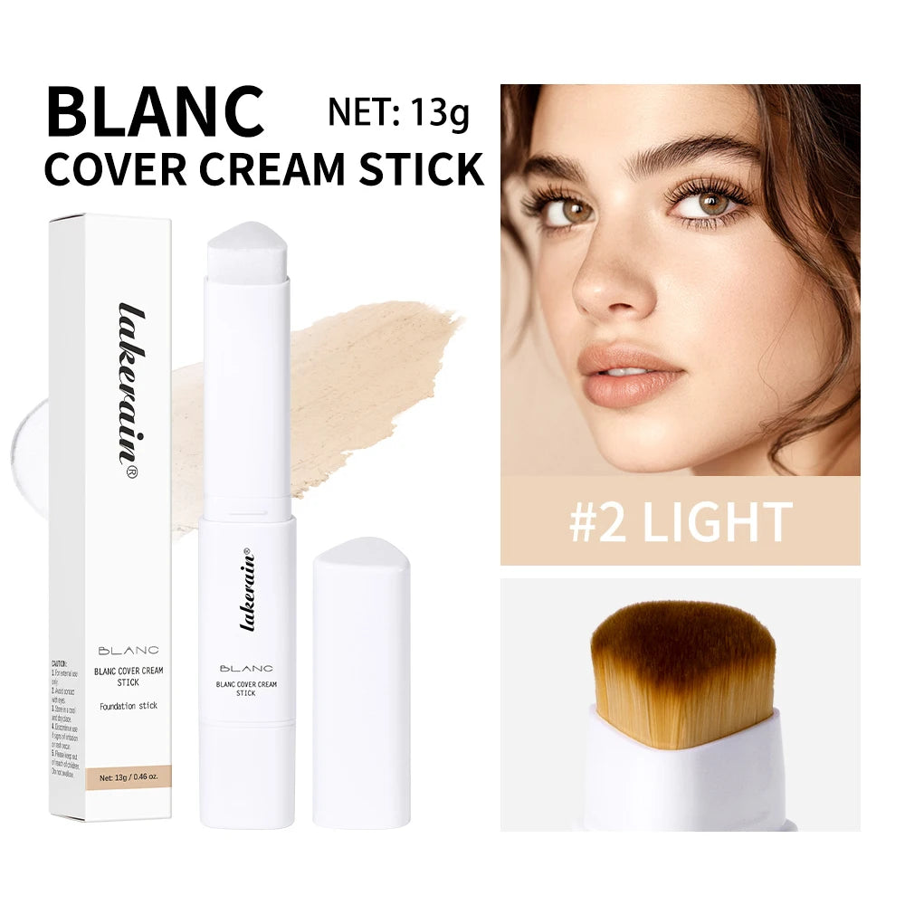 Lakerain Color Changing Foundation Stick Full Coverage Matte Finish Dual-Ended Brush & Stick Waterproof Smooth Foundation Makeup