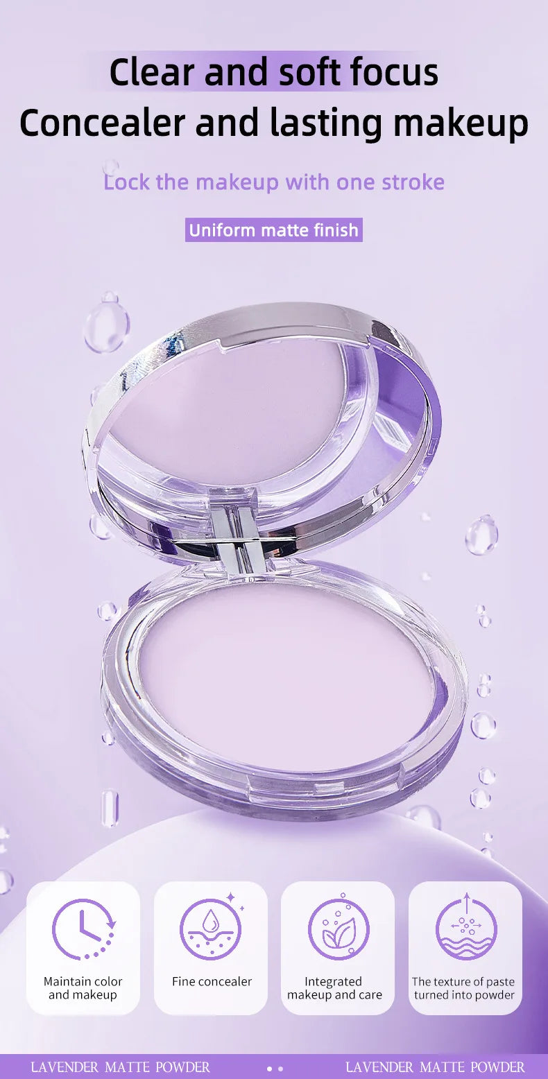 Lavender Pressed Powder Matte Powder Lasting Oil Control Full Coverage Face Compact Setting Powder Makeup Foundation Cosmetics