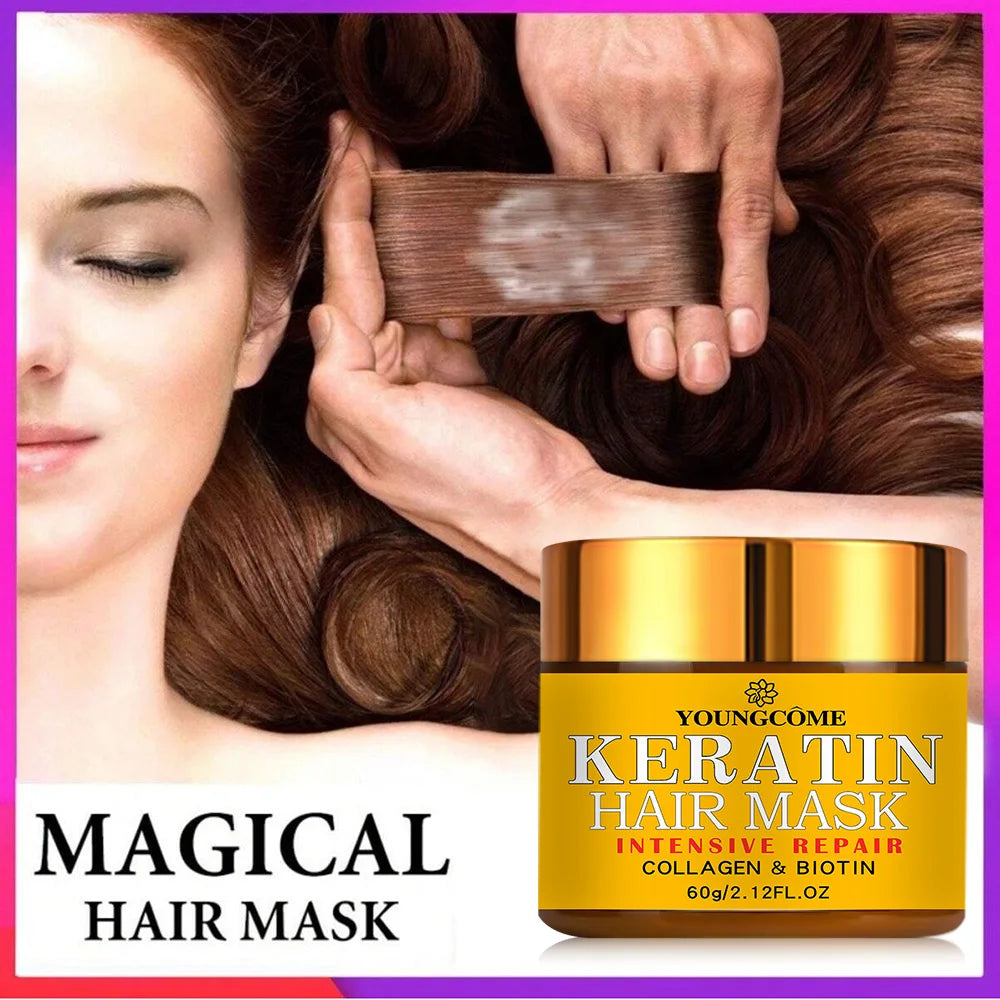 Biotin Collagen Keratin Hair Mask for Dry Damaged Hair, Deep Repair Conditioning Treatment with Nourishing Essential Oils