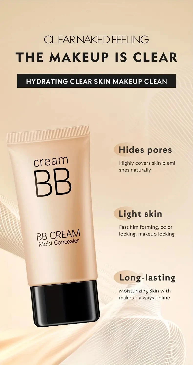 BB Cream Concealer, Lasting Moisturizing, Nude Makeup Liquid Foundation Isolating Cream, Water Light CC Cream