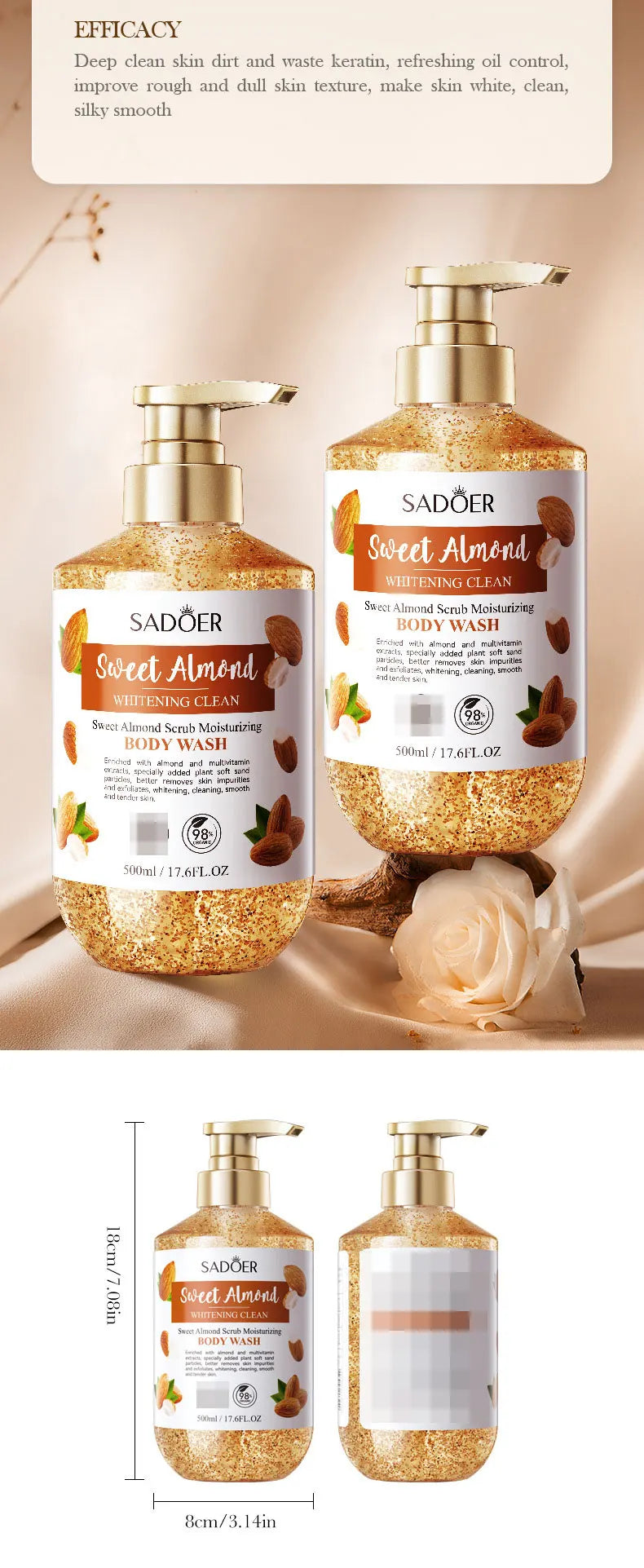 500ml Sweet Almond Scrub Whitening and Cleansing Shower Gel Body Wash Bath and Body Works