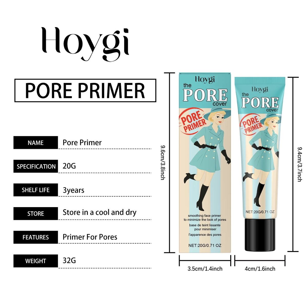 Hoygi Pore Primer Long Lasting Makeup Absorb Excess Oil Fine Texture Refresh Moisturizing Gentle Formula Smoothing Face Primer
