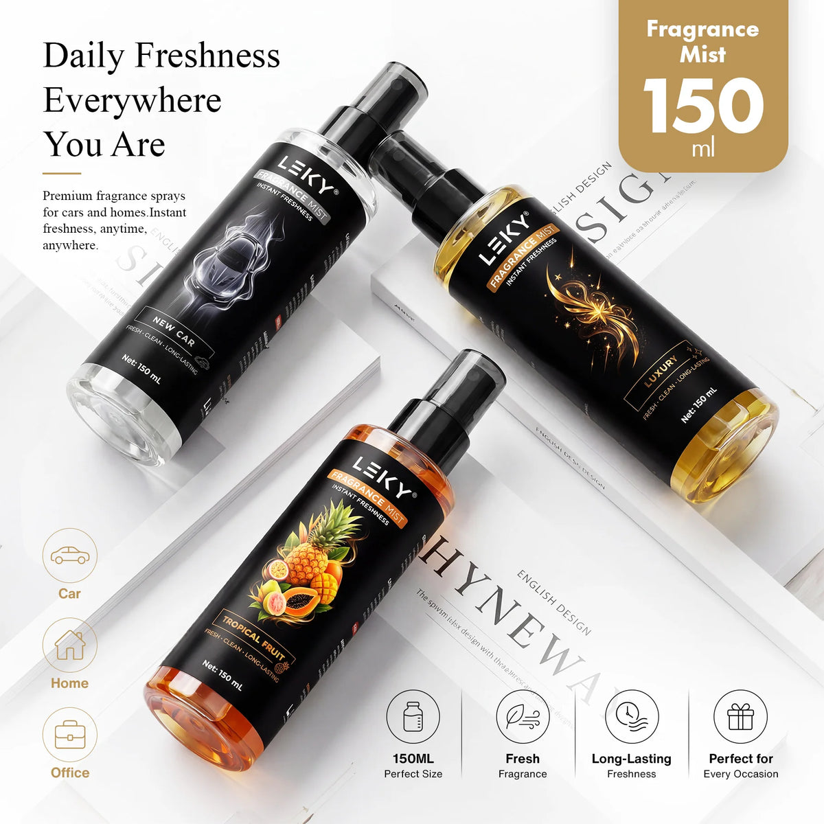 LEKY 150ML Multi-Scents Fragrance Spray Portable Air Freshener for Car And Home Long-Lasting Romantic Scent Atmosphere