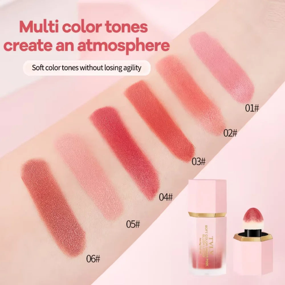 TVLV Velvet Liquid Blush Matte Sponge Head Blusher Natural Lasting Brighten Facial Contour Blush Tint Makeup