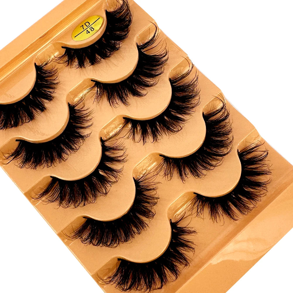 Cat Eye Eyelashes 3D Natural False Lashes D Curl Fluffy Soft Cross 5 Pairs Manga Lashes Wispy Natural Eyelash Extension Makeup