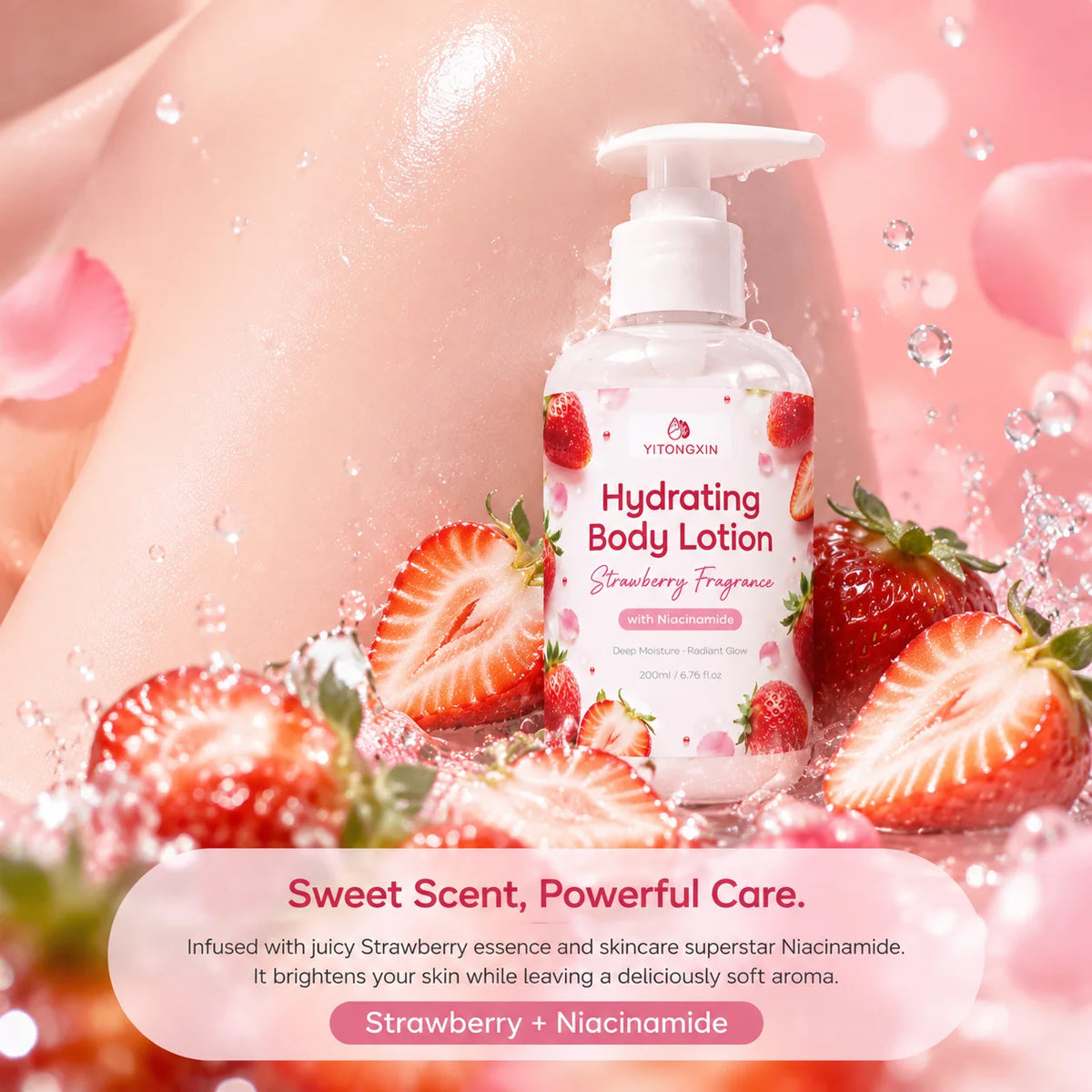 Strawberry Fragrance Body Lotion with Niacinamide, Deep Hydration & Softens Rough Keratin for Glowing Skin 200ml