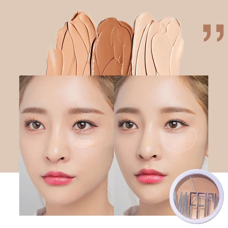 3-Color Concealer Palette Professionally Covers Dark Circles Around Eyes and Face