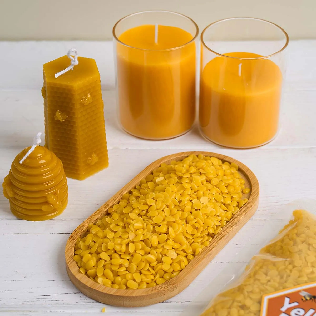 1LB Yellow And White Beeswax Pure Natural Granular Scented Candle Material DIY Soy Wax Smokeless Wicks Craft Making Supplies