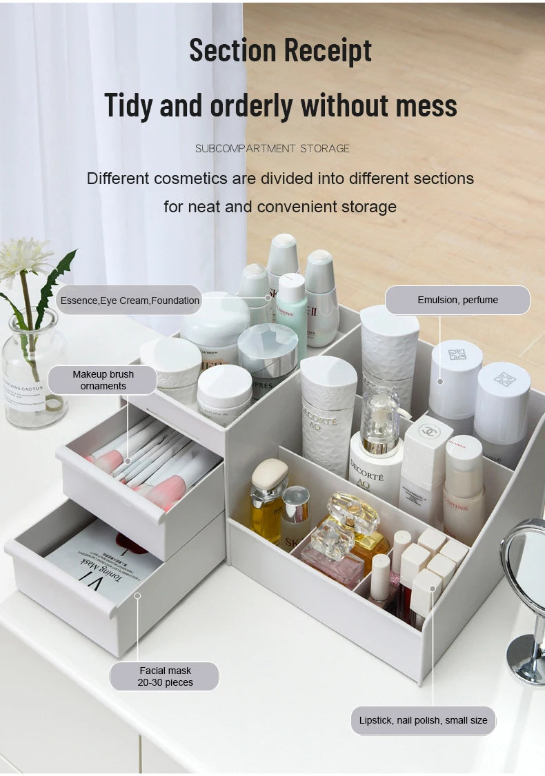 White New Drawer Makeup Storage Box Dormitory Finishing Plastic Shelf Cosmetics Skin Care Dressing Table Desktop