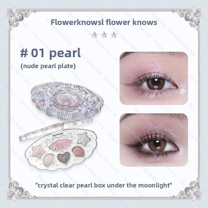Flower Knows Black Swan Ballet Eyeshadow Palette Matte Fine Shimmer Pearl Face Palette 6 Colour Glitter Eye Shadow