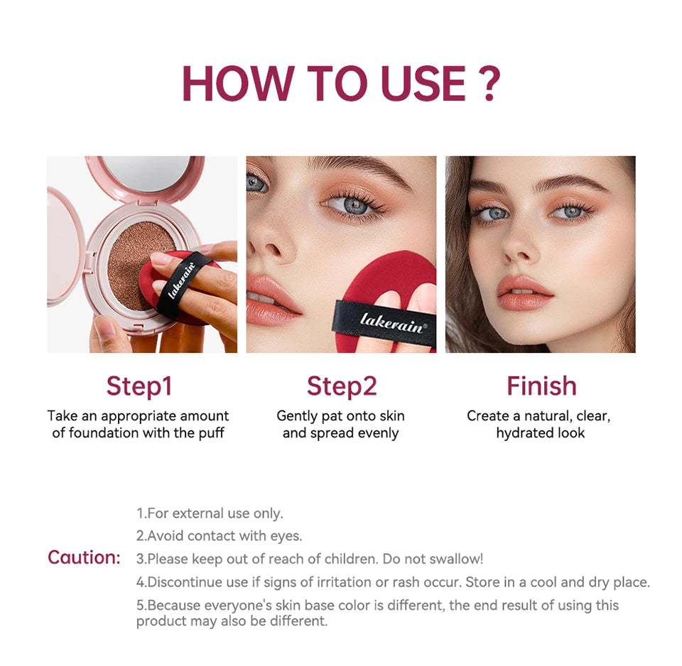 Lakerain Cushion Foundation Korean Makeup Base Mist Foundations Makeup Full Coverage Long-lasting Cc Cream Sunscreen Cosmetic