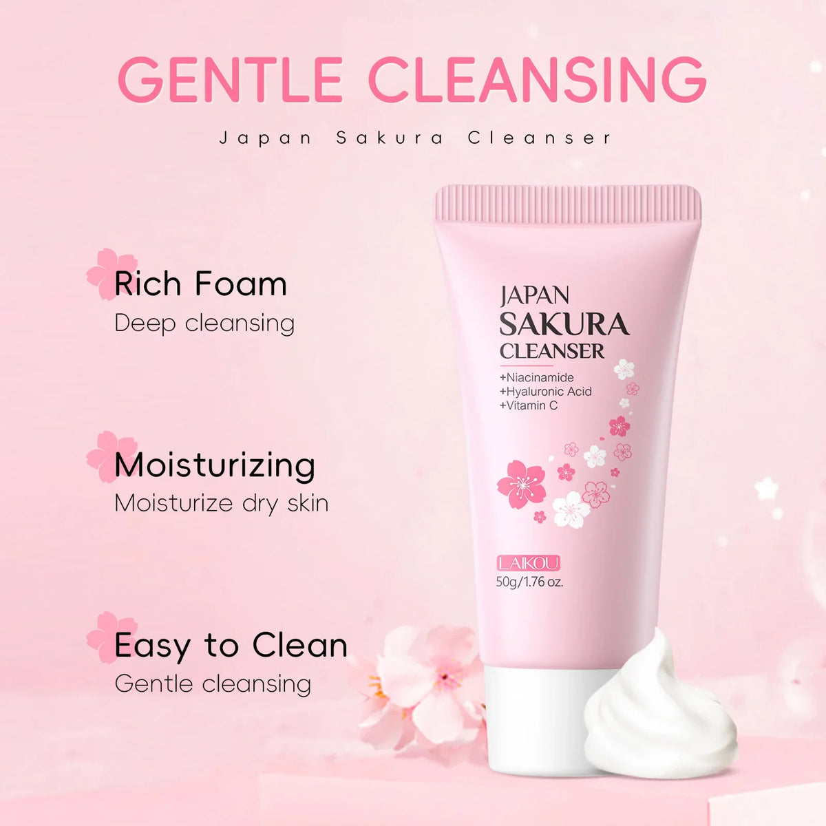 LAIKOU Facial Foaming Face Cleanser Facial Scrub Cleansing Acne Oil Control Blackhead Remover Shrink Pores Skin Care 50g